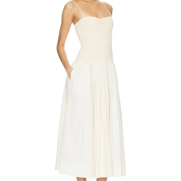 NWT Revolve LPA Stacci Midi Dress in Beige & Cream - Picture 3 of 4